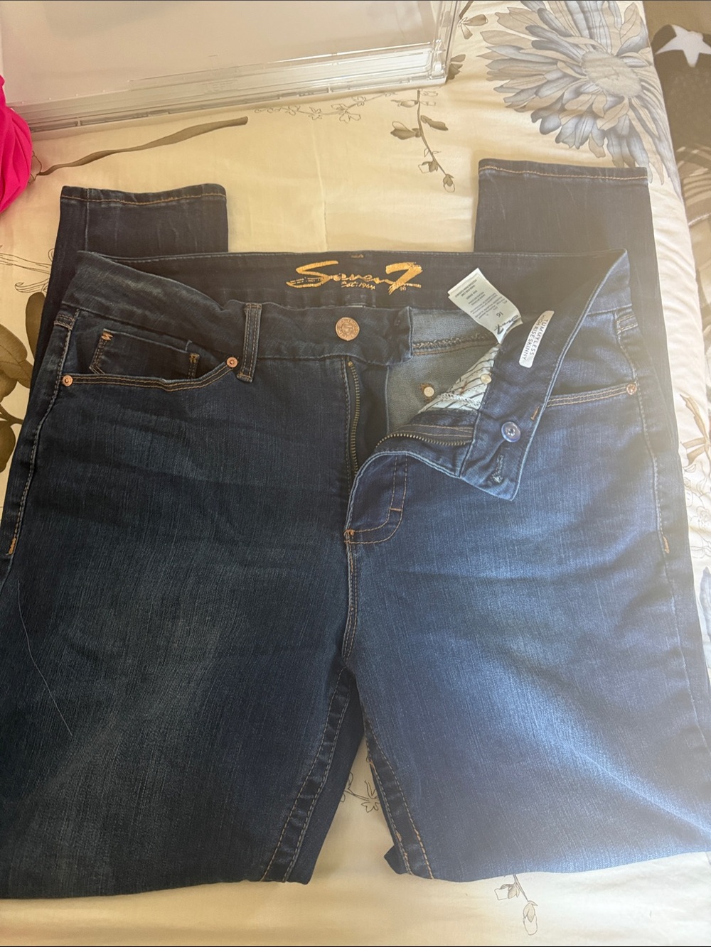 Seven7 Dark Indigo Straight-Leg Stretch Jeans (tummyless high rise skinny)